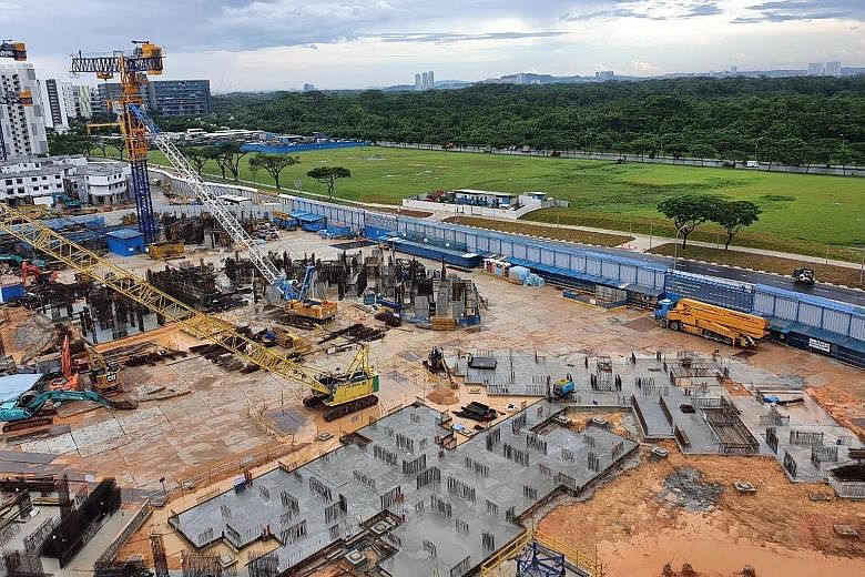 A work site for the Housing Board's Build-To-Order flats in Yishun. The Government has suspended all construction work as part of tighter circuit breaker measures from April 20 - a move that has led Fitch Solutions to downgrade its forecast of a 3.2 