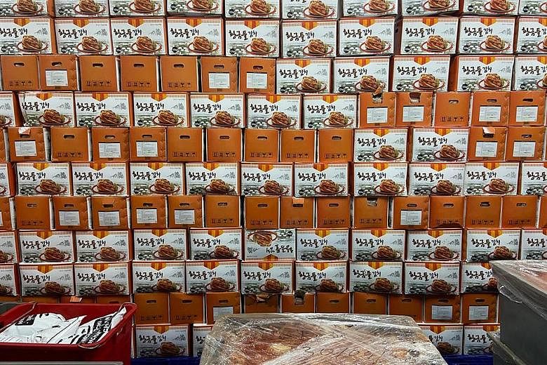 Mr Haden Hee, owner of Hanguk Kitchen, a Korean food products wholesaler, has 15 tonnes of kimchi that arrived on April 14 from Busan which will not keep beyond one to two months. This is among the $400,000 of food imports he has that he fears may no