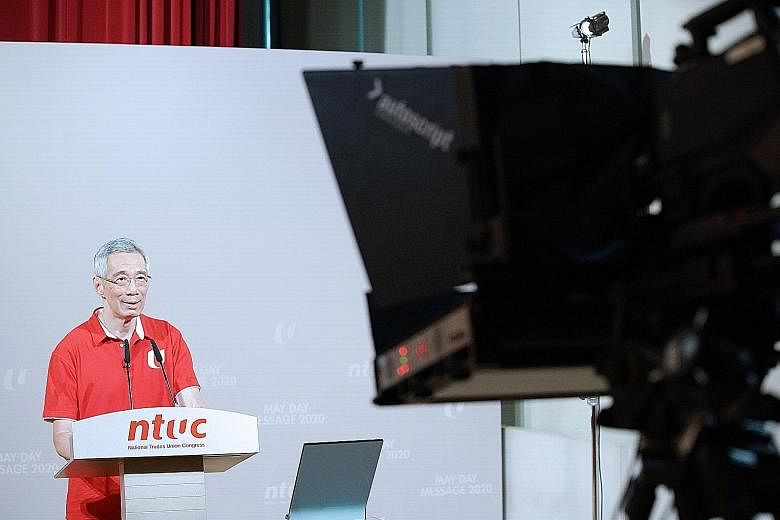 Prime Minister Lee Hsien Loong delivering his May Day message, which was televised last night. PHOTO: MCI