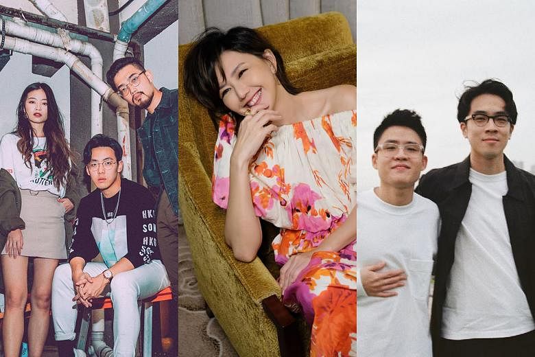 Listen to home-grown musicians such as (from left) HE1ST, Stefanie Sun, Gentle Bones and Charlie Lim on Spotify. 