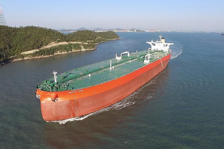 The 333m-long Marshall Islands-flagged oil tanker Miracle Hope, which was arrested in Singapore waters by the Supreme Court Sheriff, is anchored in the Eastern Bunkering Anchorage of the Singapore Strait.