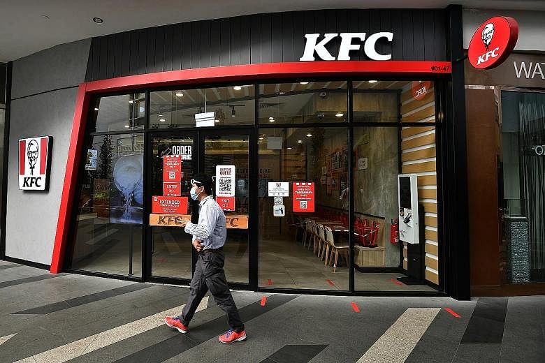 Restaurants across the island, like this KFC outlet at Tampines Mall, have stopped their dine-in services since the circuit breaker measures were introduced early last month.