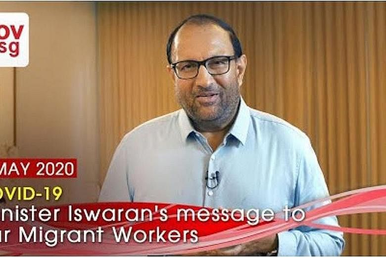 Minister for Communications and Information S. Iswaran spoke in Tamil in a video to migrant workers. Another version was dubbed in Bengali.