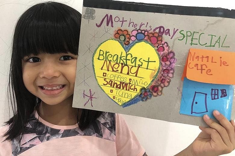 Five-year-old Natalie Rai (above) is treating her mum to a special breakfast menu at "Natalie Cafe", where she will help prepare her mum's choice of sandwich and drink.