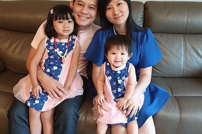 Mr Ryan Cheang, 34, with his wife Veronica Chow, 30, and daughters Natalia, two, and Renee, five. Mr Cheang, a division director at ERA Realty Network, began his journey to financial independence at the age of 14, working part-time at F&B outlets and reta