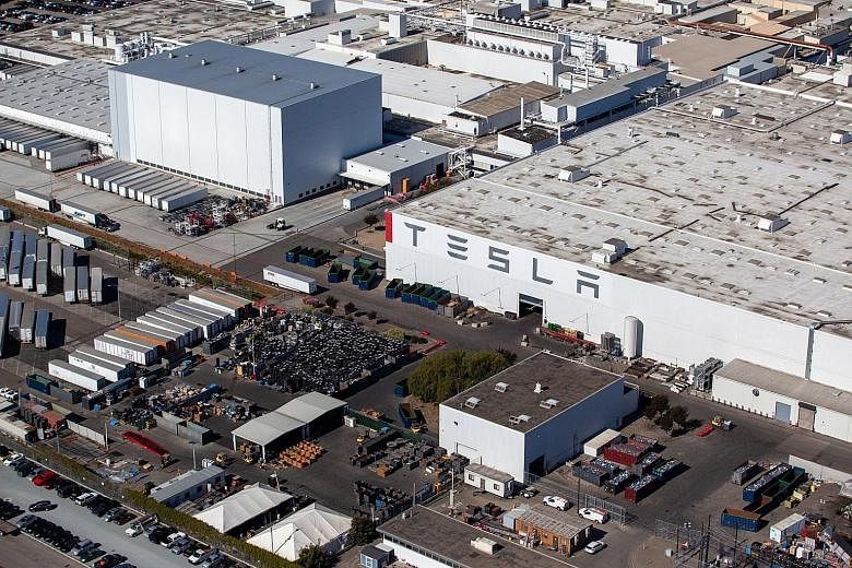 The Tesla assembly plant in Fremont, California. Alameda County did not allow the facility to resume operations last Friday over Covid-19 concerns, but Tesla claims the county's health order violates due process. Tesla's factory employs roughly 10,00