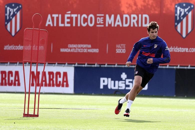 Atletico Madrid's Alvaro Morata training at the club's Wanda Sport Complex in Majadahonda, outside Madrid, yesterday. La Liga is hoping to resume on June 12. PHOTO: EPA-EFE