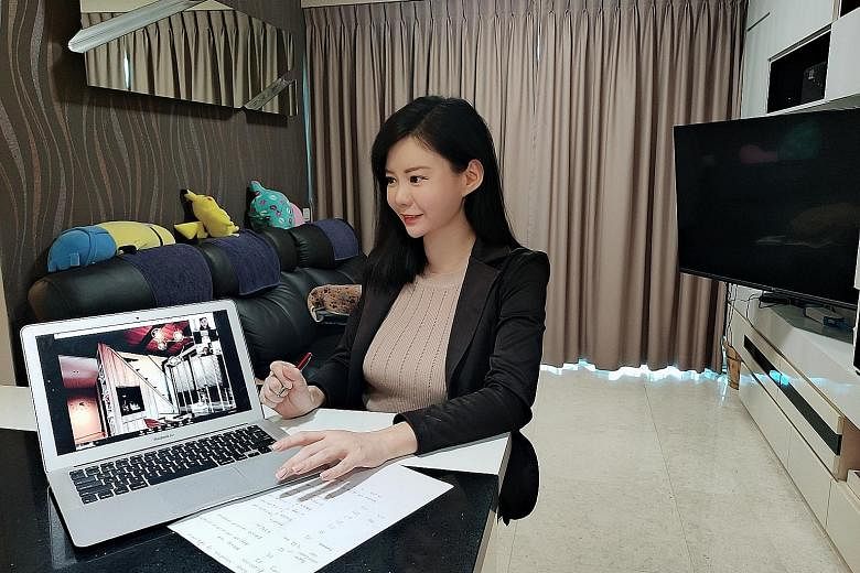 Huttons Asia property agent Charlyene Choo, 35, conducting a virtual viewing of a three-bedroom condo unit in Sengkang for a potential buyer. She has conducted at least five real-time viewings through Zoom during the circuit breaker period.