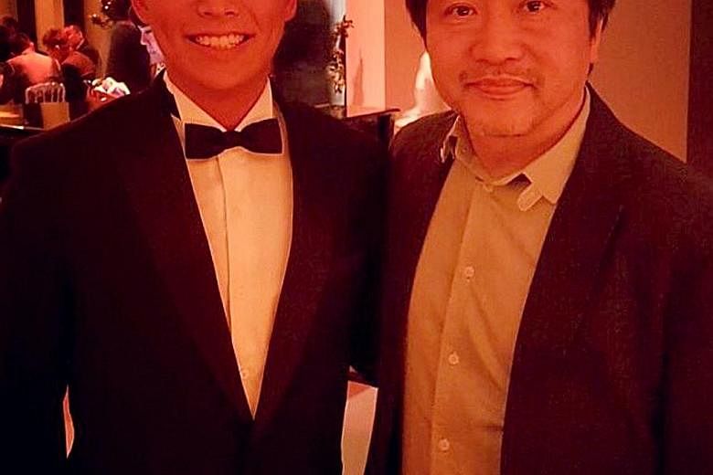 A highlight for film-maker Huang Junxiang (left) at Cannes was meeting Japanese director Hirokazu Kore-eda (right) and taking a picture with him. 