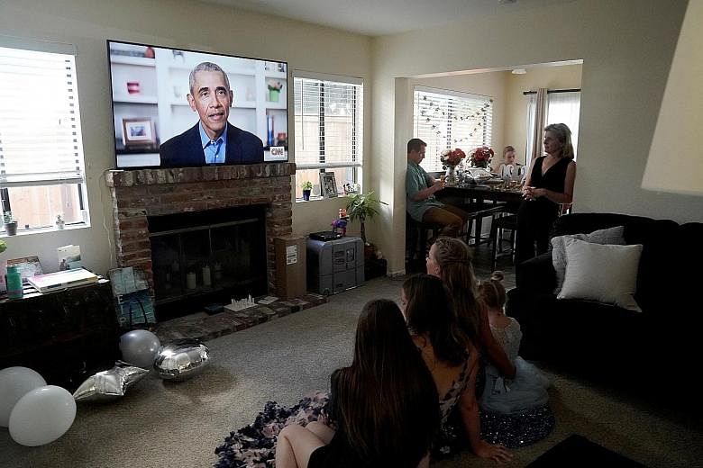 Former US president Barack Obama delivering his virtual commencement address to millions of high school seniors last Saturday. PHOTO: REUTERS