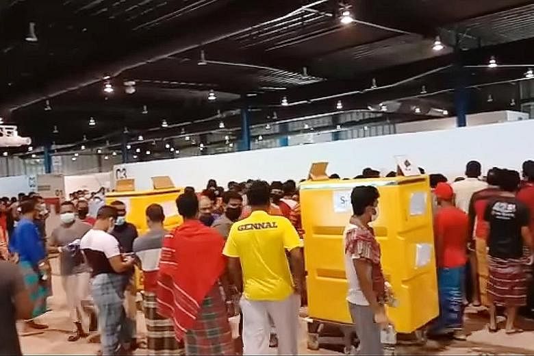 Mandarin Oriental Singapore, the managing agent of the isolation facility at Changi Exhibition Centre, said the video showing long queues for food was taken on May 10, and the situation has since "improved significantly".