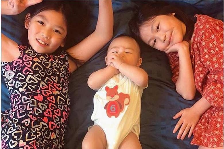 Ada Choi and husband Max Zhang's children, daughters Zoe (above, left) and Chloe and newborn son Le'er.