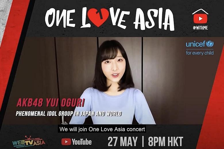 From 8pm tonight, catch stars such as Hong Kong singer Karen Mok (left) and J-pop group AKB48's Yui Oguri (left below) in the One Love Asia concert in support of Unicef. Some Singapore national water polo players taking part in various workouts.