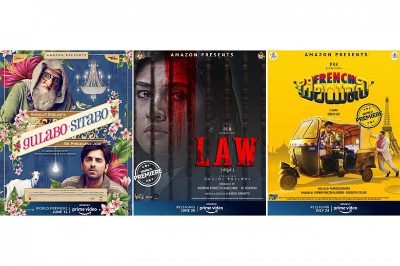 From left: Bollywood film Gulabo Sitabo, featuring actors Amitabh Bachchan and Ayushmann Khurrana; Law; and French Biryani are among the films slated to be released online. 