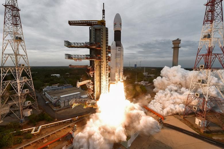 This handout photo taken by the Indian Space Research Organisation (Isro) on July 22 last year shows the Chandrayaan-2 (Moon Chariot 2) being launched from the Satish Dhawan Space Centre in Sriharikota, an island off southern Andhra Pradesh state.
