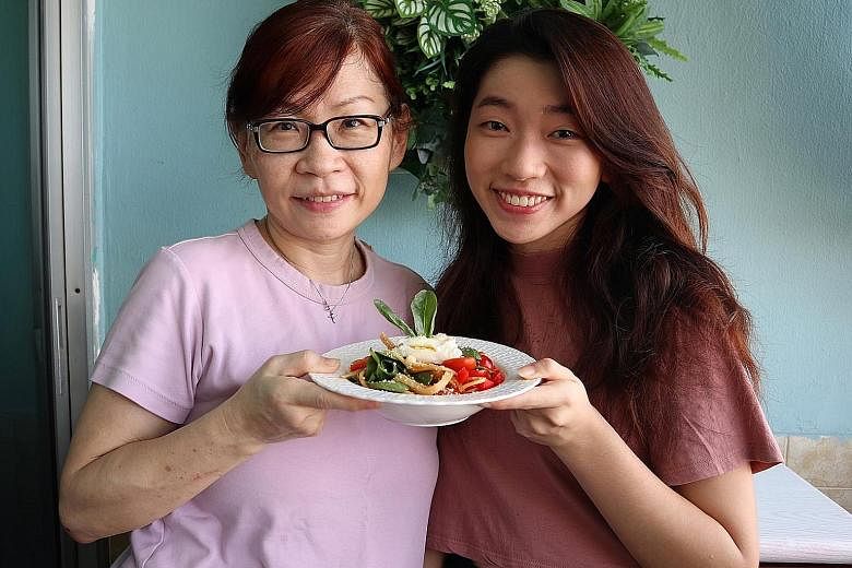 Fresh graduate Andreia Ko, who became a vegetarian in February, convinced her family, including her mother, Mrs Shirlyn Ko, 54, to commit to a week of vegetarian meals, during which they prepared dishes such as vegetarian pasta. 