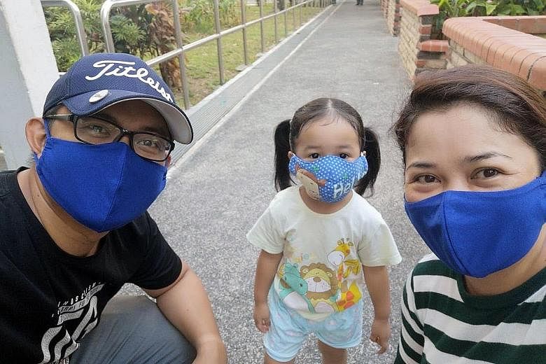 Mr Joshua Nathaniel Norsen and his wife Richelle Mendova Norsen helped their daughter Sarah get used to wearing a mask through patience, consistency and gentle persuasion.