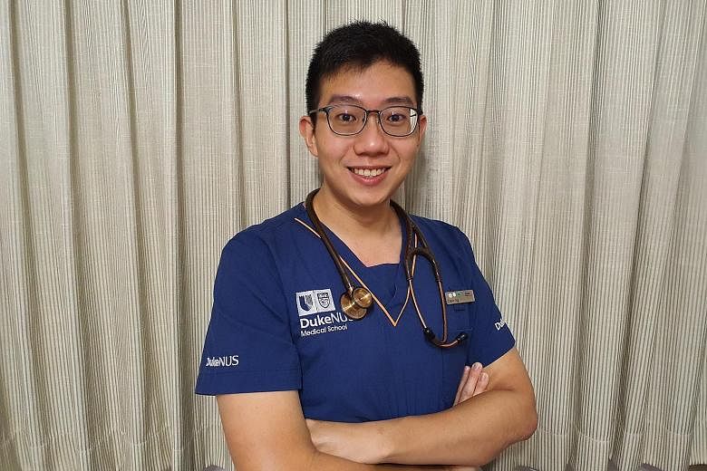 Dr Dave Ng was one of 62 graduates of Duke-NUS Medical School who marked their transition to becoming doctors by reciting the Hippocratic Oath in a virtual ceremony on Friday. PHOTO: COURTESY OF DAVE NG