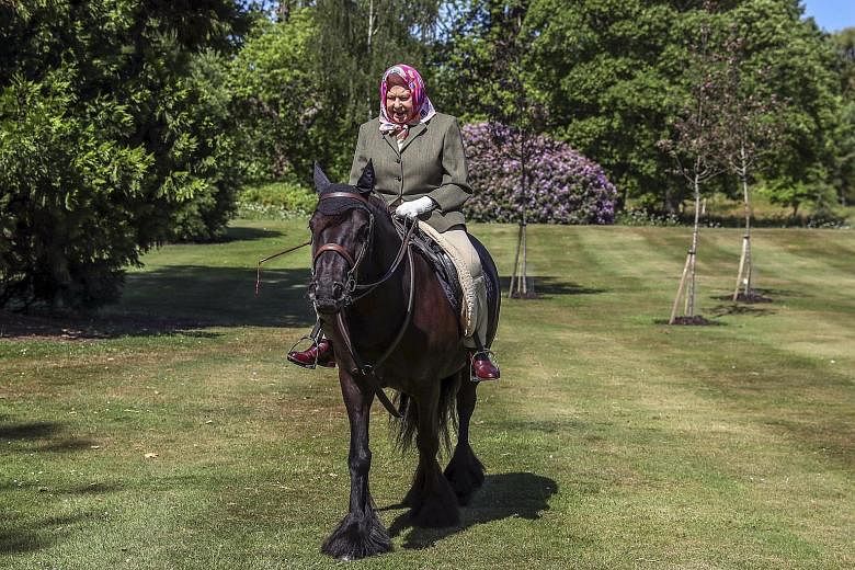 Britain's Queen Elizabeth II, who is known to be a fan of horse racing, went for a ride on Balmoral Fern.