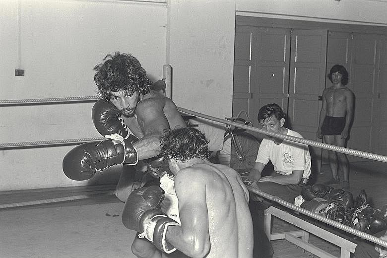 Cyril Jeeris, silver medallist at the 1975 Asian championships, sparring at Farrer Park Gymnasium in 1980. ST FILE PHOTO