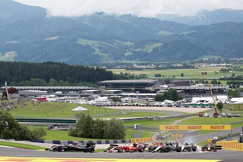The pack going round Turn 2 after the start of last year's Austrian Grand Prix in Spielberg. Dutchman Max Verstappen has won for Red Bull at their home race in the past two years and will have the chance to make it a double next month. The circuit wi