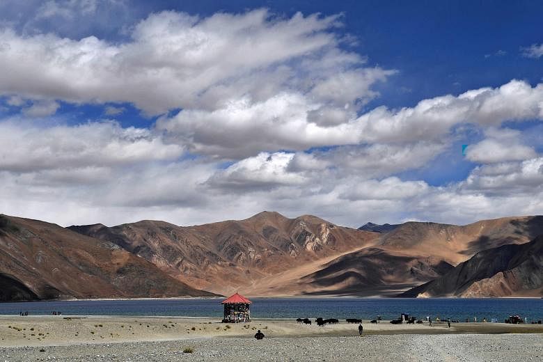 A September 2018 photo of Pangong Tso lake in the Indian union territory of Ladakh bordering China. Tensions between India and China spiked following skirmishes last month between their soldiers in the Ladakh region, leading to a troop build-up on bo