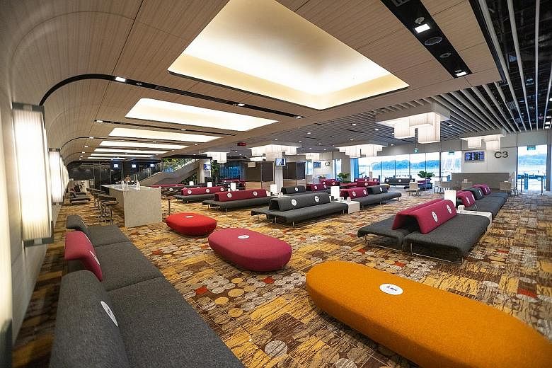 The new transit holding area in Terminal 1. Safety measures include regular deep cleaning and disinfection, said CAG. PHOTO: CHANGI AIRPORT GROUP