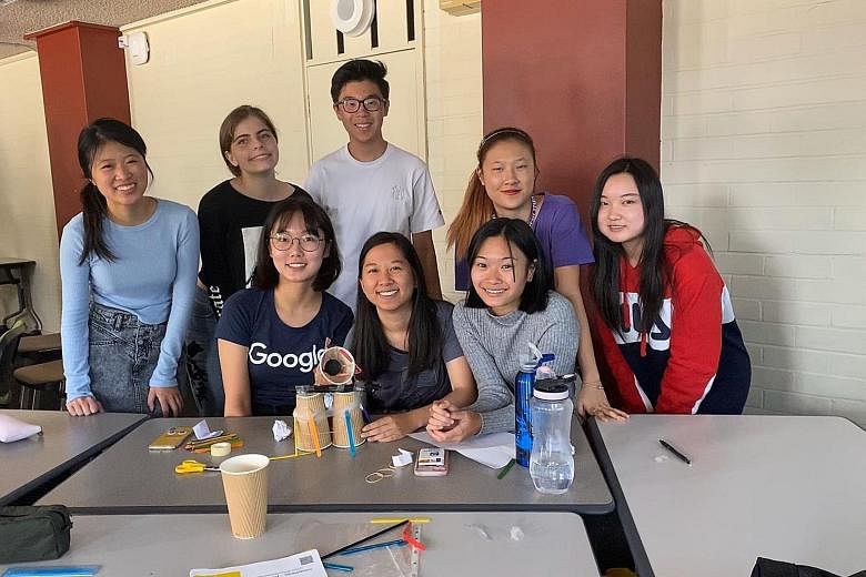 Miss Celine Choo (first row seated in light grey sweater), who started her first year at the University of New South Wales in Sydney in February, is back in Singapore taking up her courses online for now. She is seen here with some fellow Singaporean