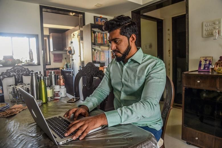 Mumbai communications executive Suraj Balakrishnan working from his home earlier this year amid India's lockdown.