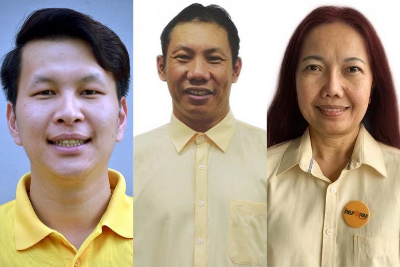 Reform Party secretary-general Kenneth Jeyaretnam (below) introduced the six candidates during a livestream on Facebook yesterday. They are (above, from left) party chairman Andy Zhu; human resources practitioner Darren Soh; Madam Noraini Yunus, who 