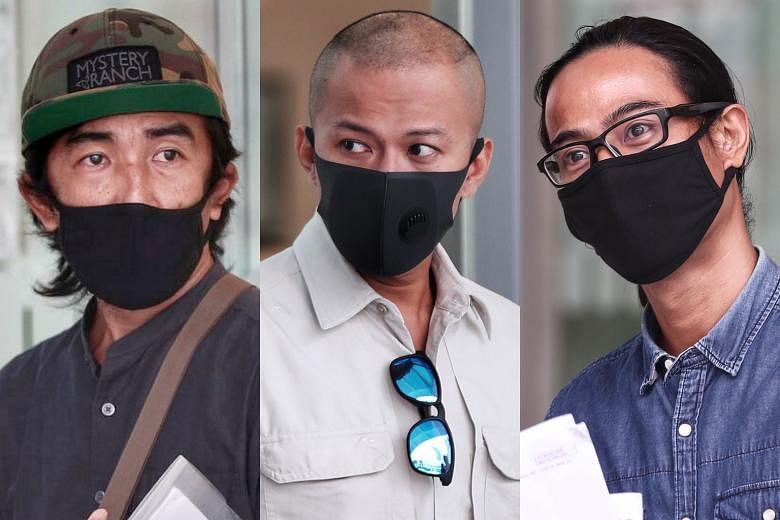 Left, from top: Zulman Mashonain, Rizani Sham Mohamed Hussin and Mohamed Hafiz Mat Nadar were spotted at around 10am on April 14 by a National Parks Board officer who was patrolling in the waters off Pulau Ubin in a boat. The trio were each sentenced