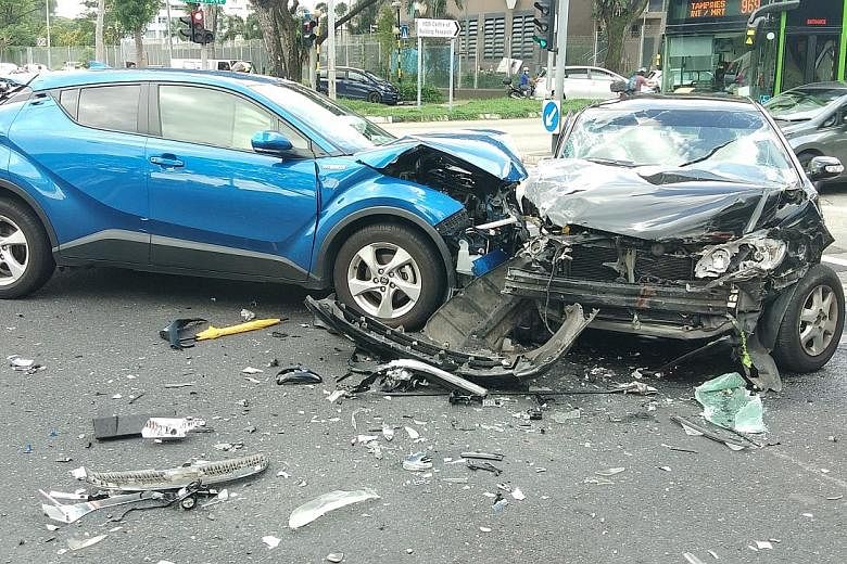Two cars and a bus were involved in a traffic accident in Sembawang yesterday morning, leaving several people injured. The Straits Times understands that a driver, who is suspected to have fled the scene after the incident, was arrested by the police