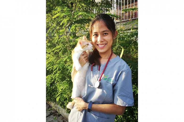 Dr Denyse Khor, who cares for domestic pets as well as wildlife. Dr Khor, who graduated from the University of Melbourne in 2015, is a veterinarian in the Animal & Veterinary Service under the National Parks Board. 