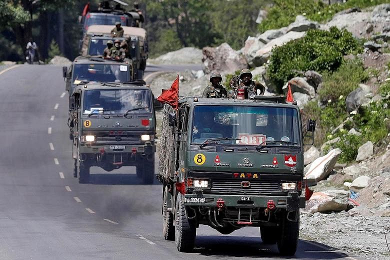 An Indian Army convoy on a highway leading to Ladakh in Kashmir on Thursday. In the clash with Chinese troops on Monday, 20 Indian soldiers were killed.