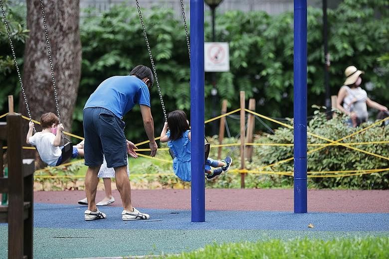 Families enjoying some fresh air at the park and playground beside United Square Shopping Mall.