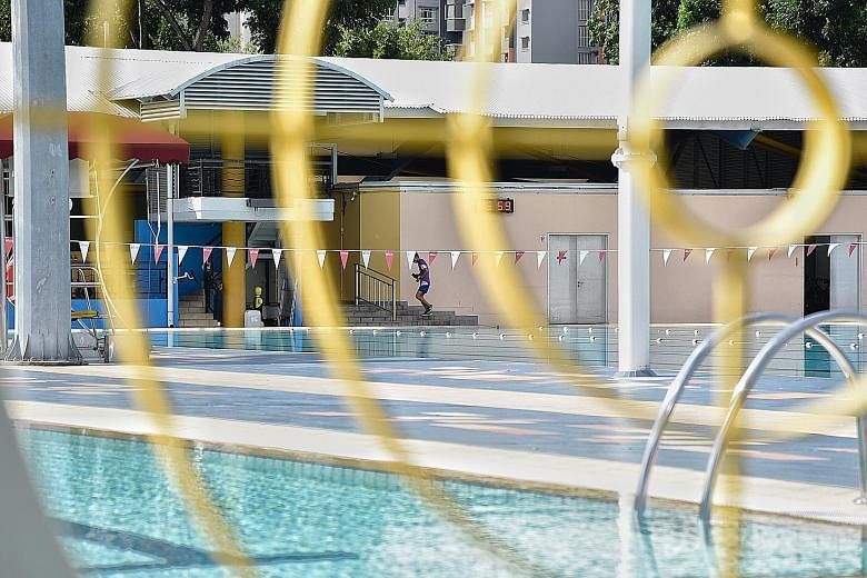 Less than half of the slots for public pools like the Geylang East Swimming Complex were taken up since Phase 2 began on Friday. ST PHOTO: DESMOND WEE
