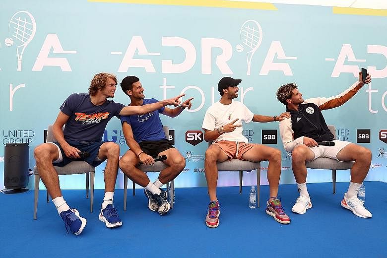 From left: Germany's Alexander Zverev, Serbia's Novak Djokovic, Bulgaria's Grigor Dimitrov and Austria's Dominic Thiem posing for a selfie before a press conference on June 12 for the Adria Tour, which was organised by Djokovic. The tournament was wi