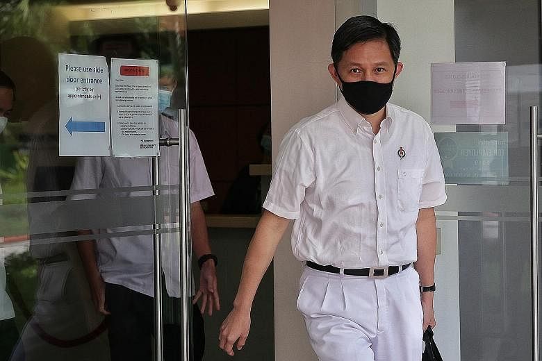 PAP second assistant secretary-general Chan Chun Sing leaving the party headquarters yesterday after holding a virtual press conference.