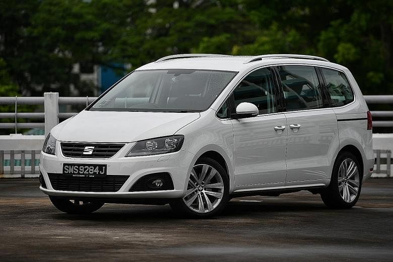 The Seat Alhambra multi-purpose vehicle has safety features such as seven airbags, blind spot detection and a braking system that prevents or lessens the impact after a collision. 