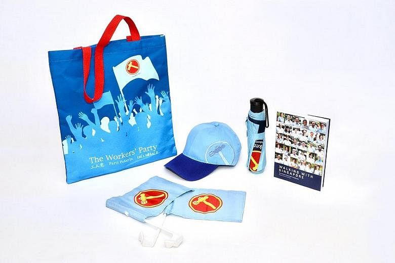 The Workers' Party has a dedicated e-store offering items such as tote bags, caps, water bottles and umbrellas in the party's signature sky blue colour.