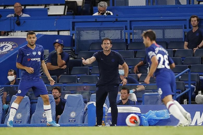 Chelsea manager Frank Lampard encouraging his players in their 2-1 Premier League win over Manchester City on Thursday. 