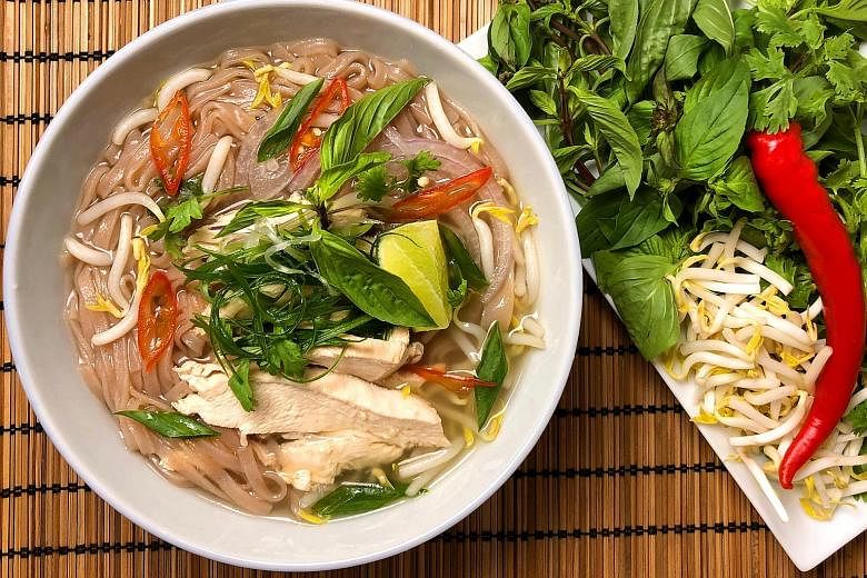 The Vietnamese-style chicken noodle soup is wholesome and flavourful, with broth made with daikon and kampung chicken, and brown rice noodles.