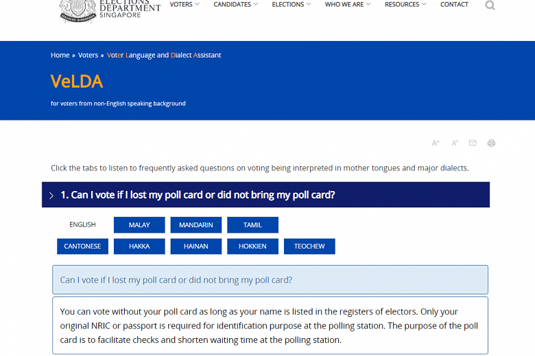 Singapore GE2020: Elections Department Launches Multilingual 'assistant ...