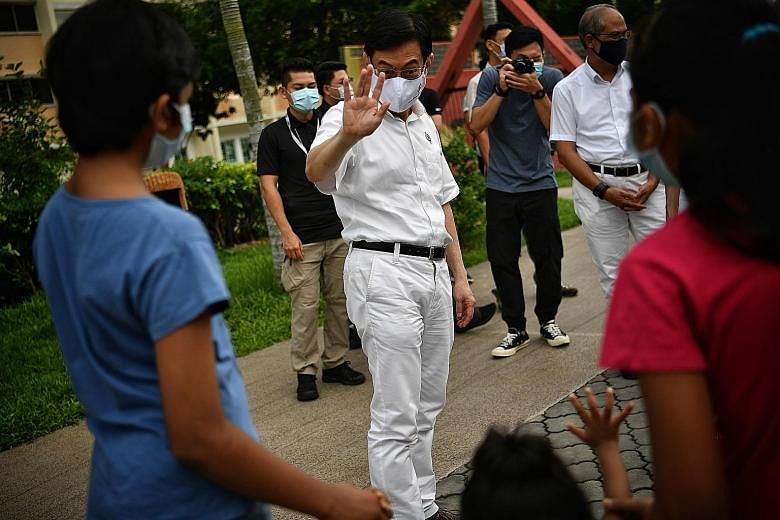 TAMPINES GRC: Deputy Prime Minister Heng Swee Keat at his former Tampines Central ward yesterday. Mr Heng, who is standing in East Coast GRC, thanked residents for their support and asked that they support his successor, Senior Minister of State for 