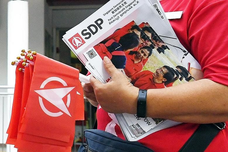 The Singapore Democratic Party's vision for the country is crystallised in its Four Yes, One No campaign, which includes suspending the GST until end-2021 and introducing a retrenchment benefit scheme for workers. ST PHOTO: DESMOND FOO