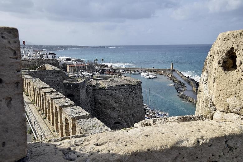 The old harbour of Kyrenia in North Cyprus from the 16th-century Venetian Kyrenia Castle.
