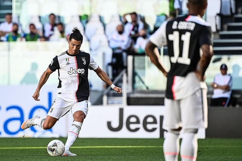 Cristiano Ronaldo scoring Juventus’ third goal from a free kick in the 4-1 win over Torino to extend their Serie A lead to seven points. 