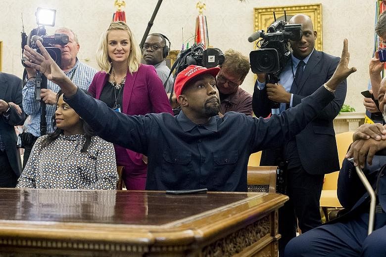 US rapper Kanye West in the White House in Washington on Oct 11, 2018. West announced on Twitter that he was "running for president of the United States". It was not immediately clear if West was serious. PHOTO: EPA-EFE