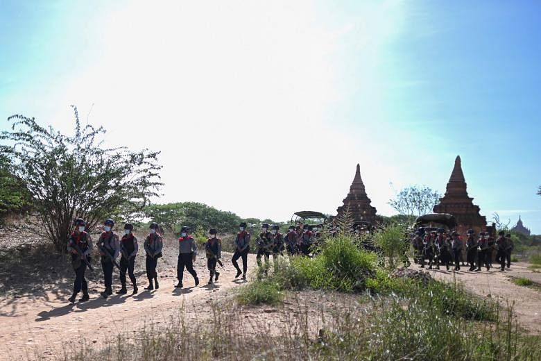 Police patrolling a temple complex in Myanmar's sacred site of Bagan, taking on plunderers snatching relics from temples forsaken by tourists due to coronavirus restrictions. PHOTO: AGENCE FRANCE-PRESSE