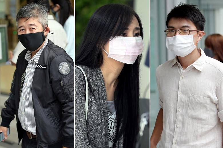 (From left) Former Zeus Education Centre principal Poh Yuan Nie and tutors Fiona Poh Min and Feng Riwen were each found guilty of 27 counts of cheating in a ruse involving the 2016 O-level examinations.